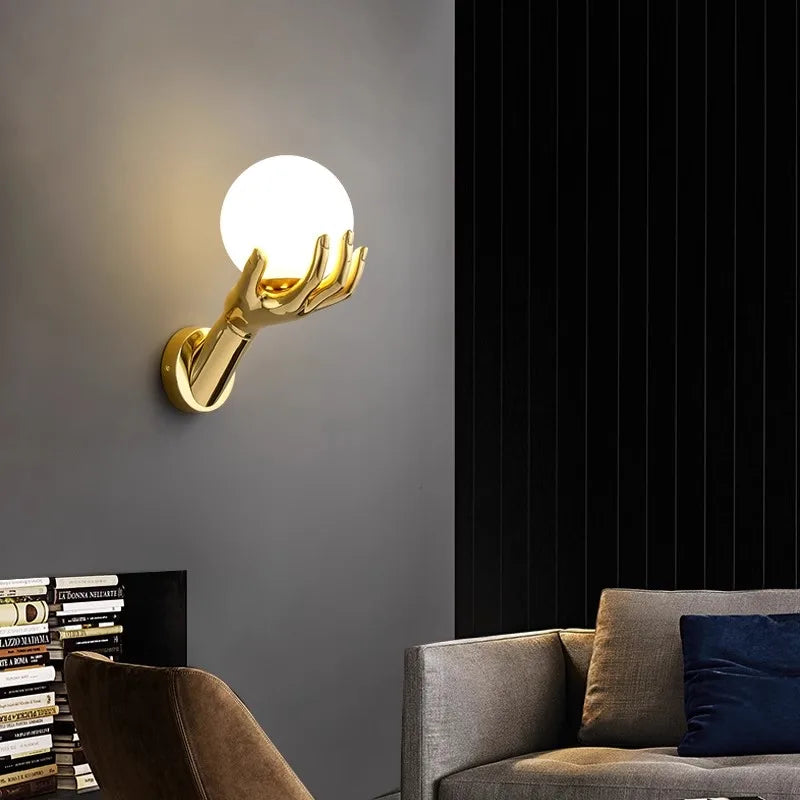 Brass Hand Moon Wall Sconce