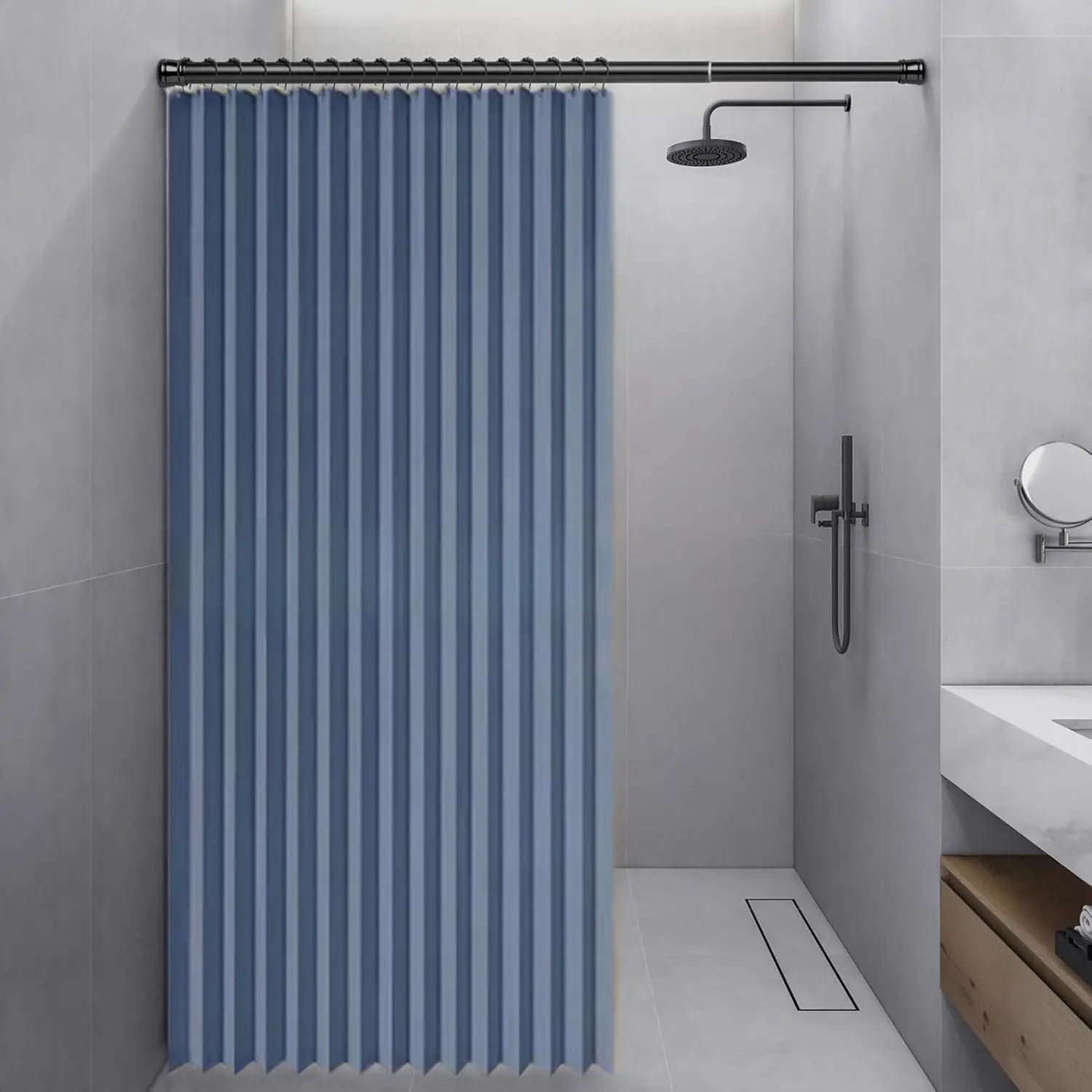 Magnetic Folding Shower Curtain, Waterproof and Space Saving