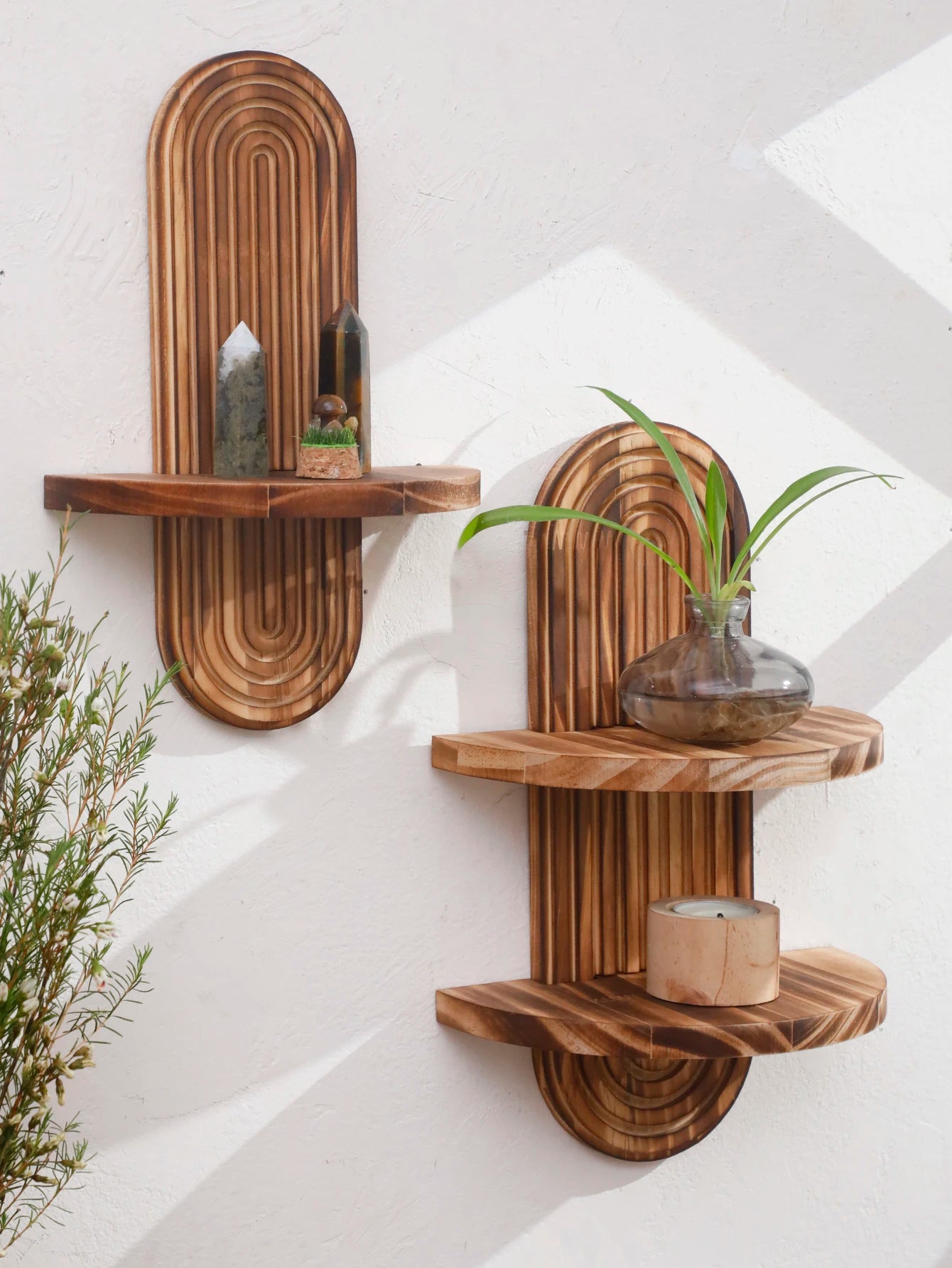 Boho Geometric Wooden Wall Shelf