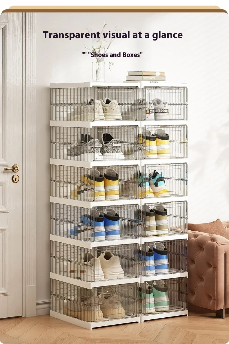 Dustproof 1/3/6 Layers Foldable Shoes Box Stackable Transparent Thickened Plastic Bins Sneaker Shoe Organizer Cabinet Organizers