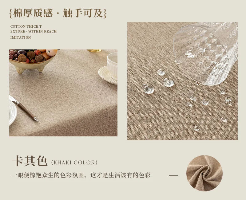 Cotton and Linen Three-proof Tablecloth Waterproof and Dustproof Solid