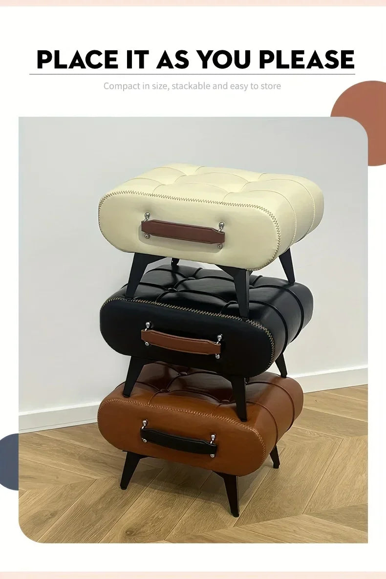 Oil and Wax Leather Low Stool Footrest