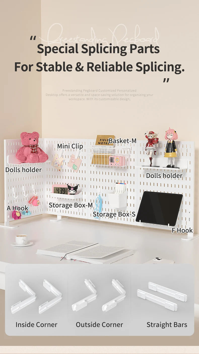 Home & Office Desktop Pegboard: Height-Adjustable Standing Storage Rack for Supplies, Also for Decorative Figurine Display