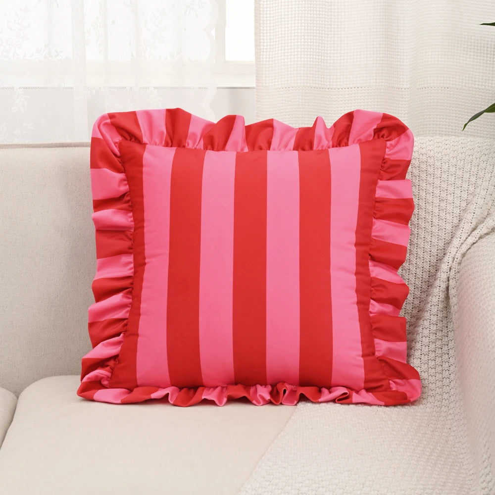 1PC Striped Lace Velvet Pillowcase 18X18Inch Pillowcases Soft Cozy