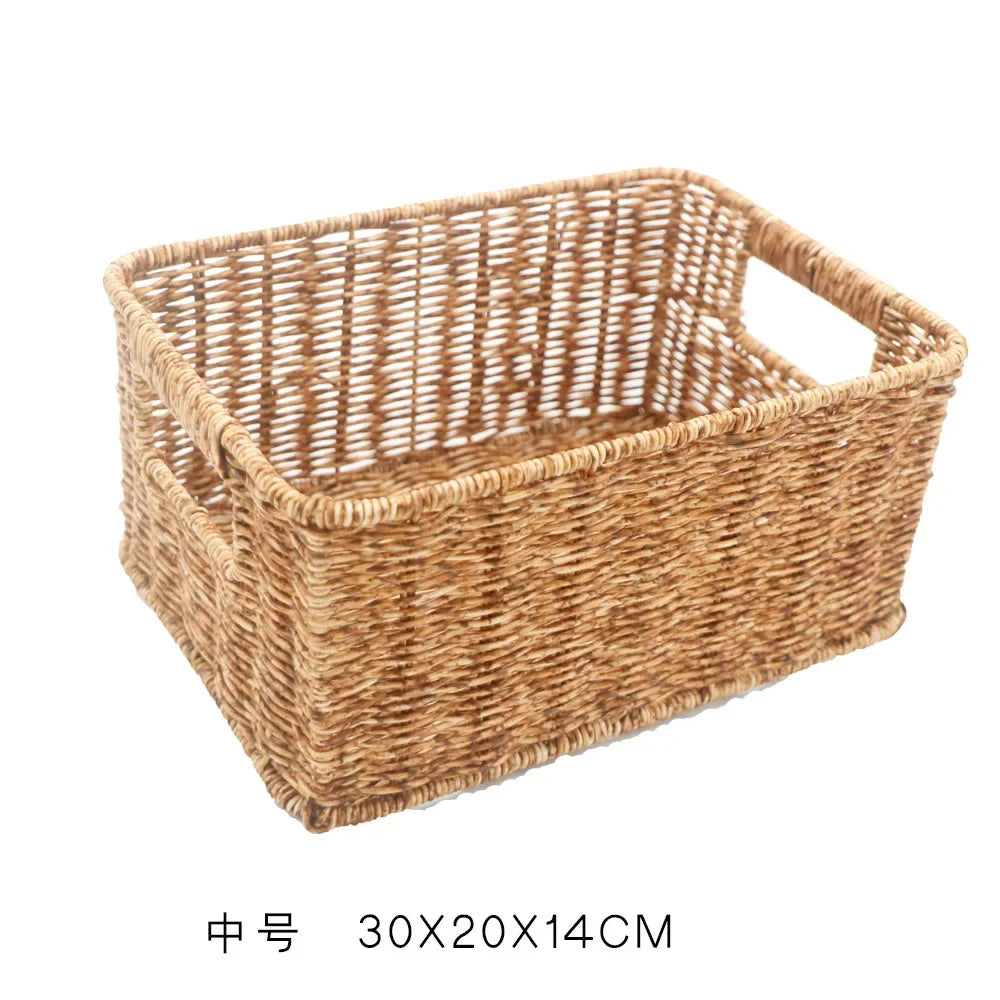 Woven Rattan Storage Basket with Handles