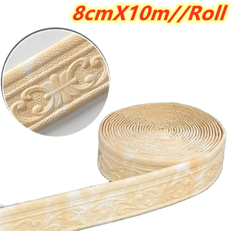 10m/Roll 3D Wall Trim Line Skirting Border Self Adhesive