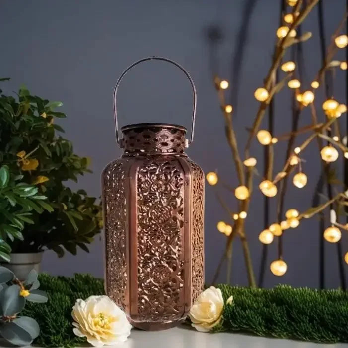Retro Iron Solar Hanging Lantern with LED Light