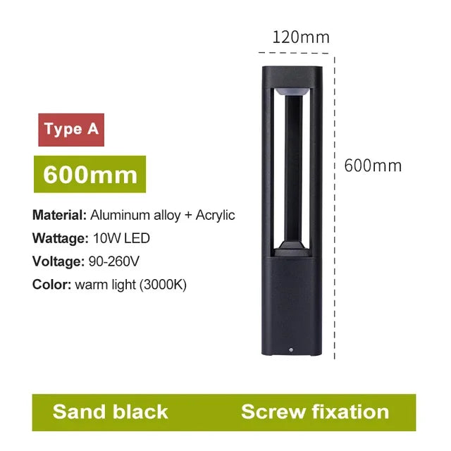 Outdoor LED Bollard Landscape Light Black Garden Pathway Lighting