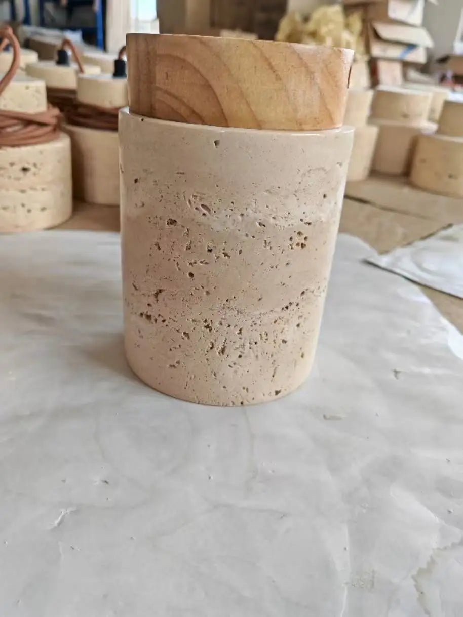 Travertine Wood Round Ceiling Light