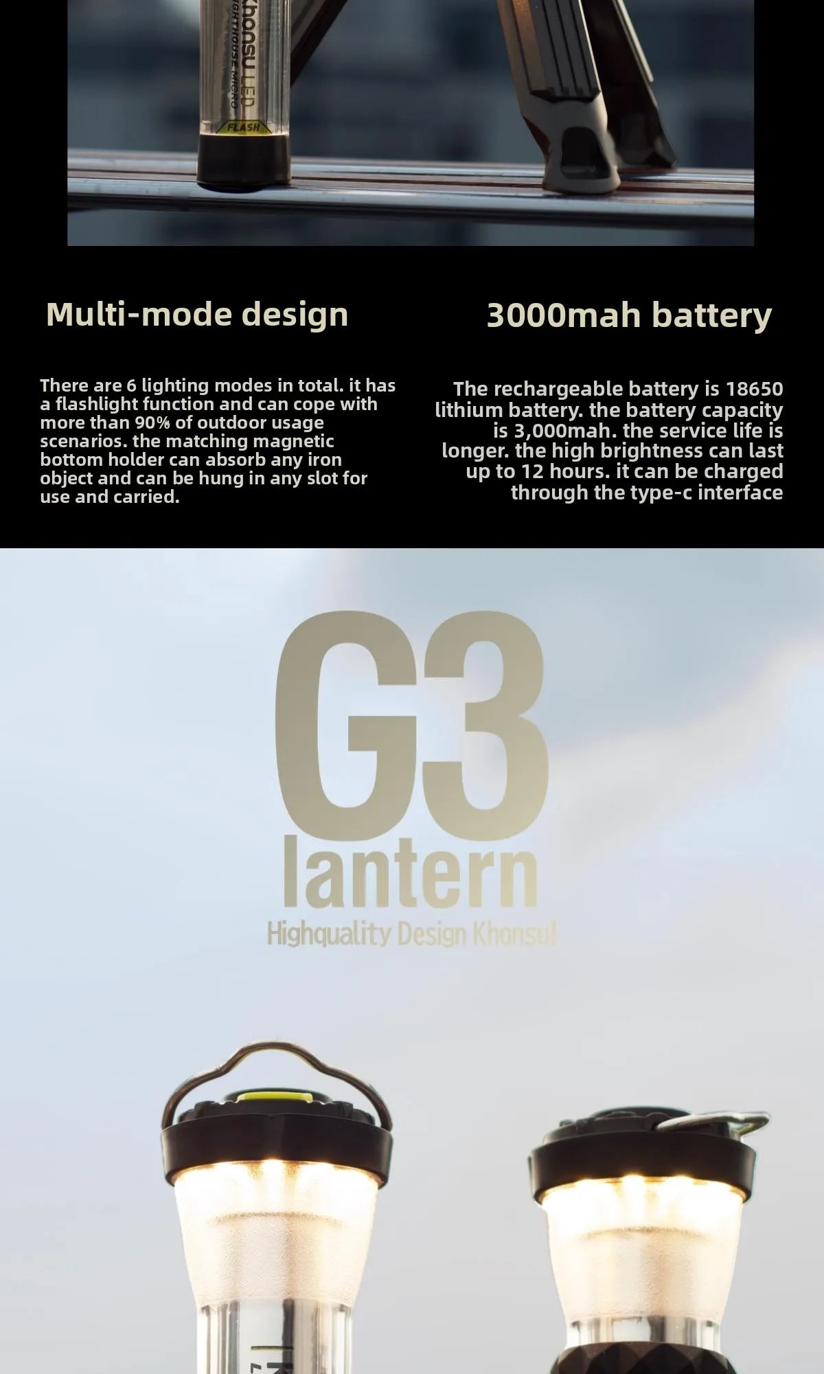 3000mah GZ Lighthouse camping light Super Long Battery Life LED Camping