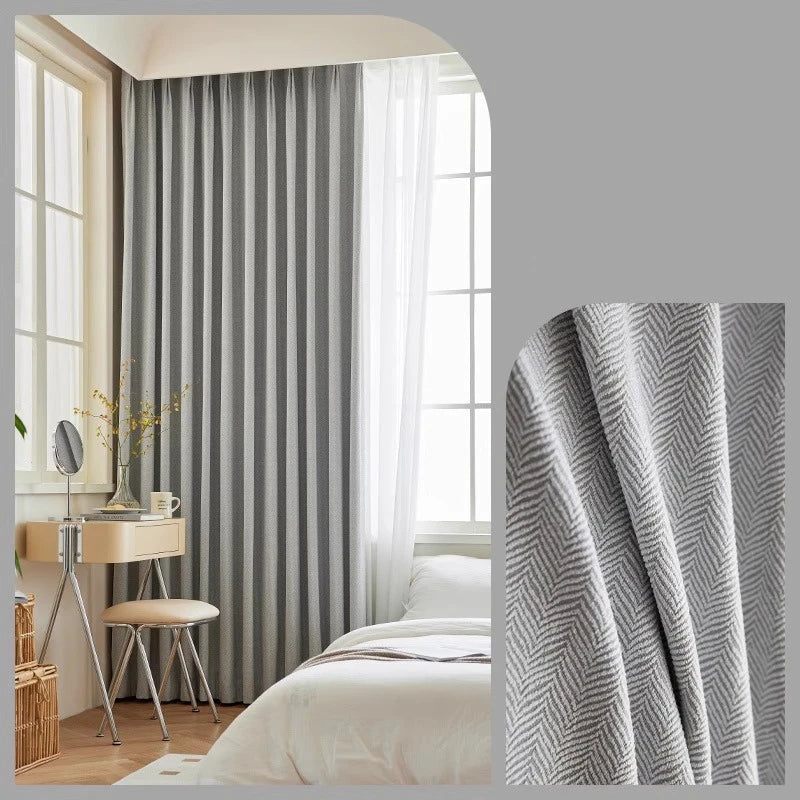 Custom Size Herringbone Thicke Beige Chenille Curtains