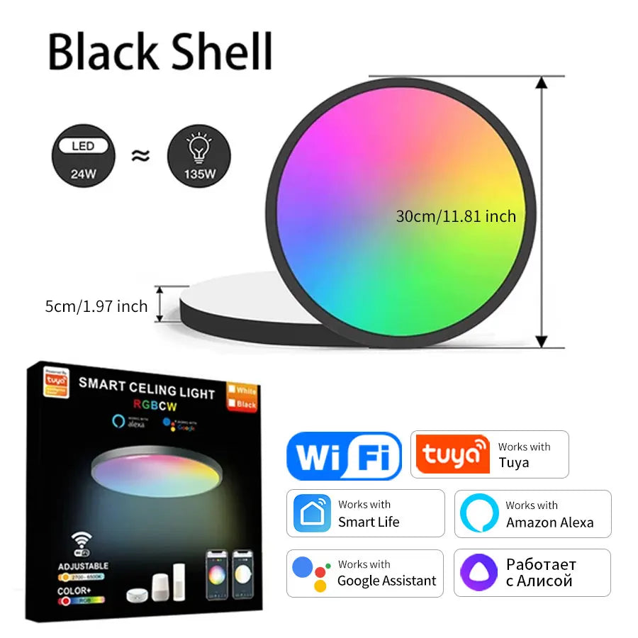 Smart WiFi Ceiling Light 24W 220V RGB Circular Ambient Lamp APP Control