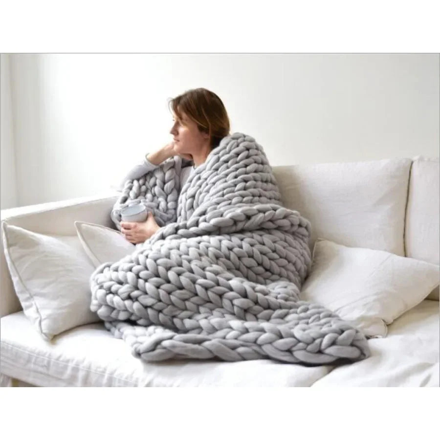 Chunky Knit Wool Throw Blanket