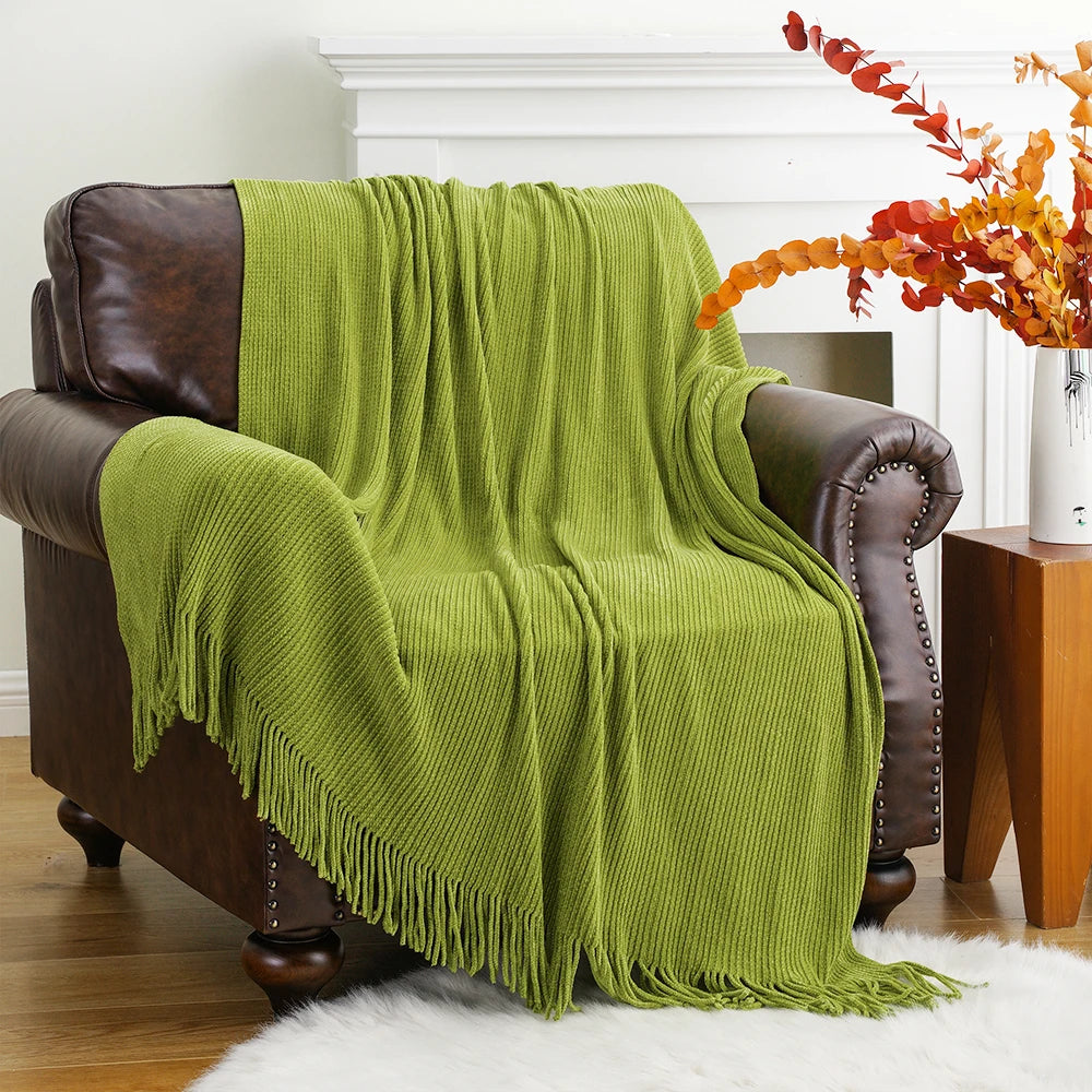 Chenille Knit Plaid Throw Blanket