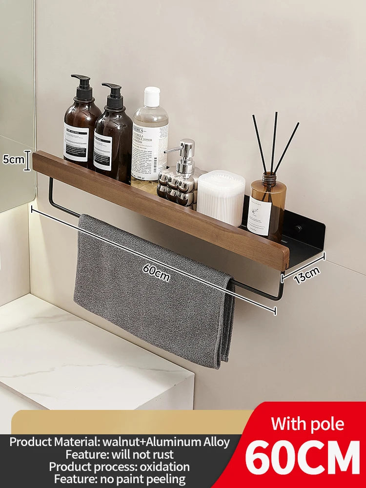 Wood and Aluminum Floating Bathroom Shelf