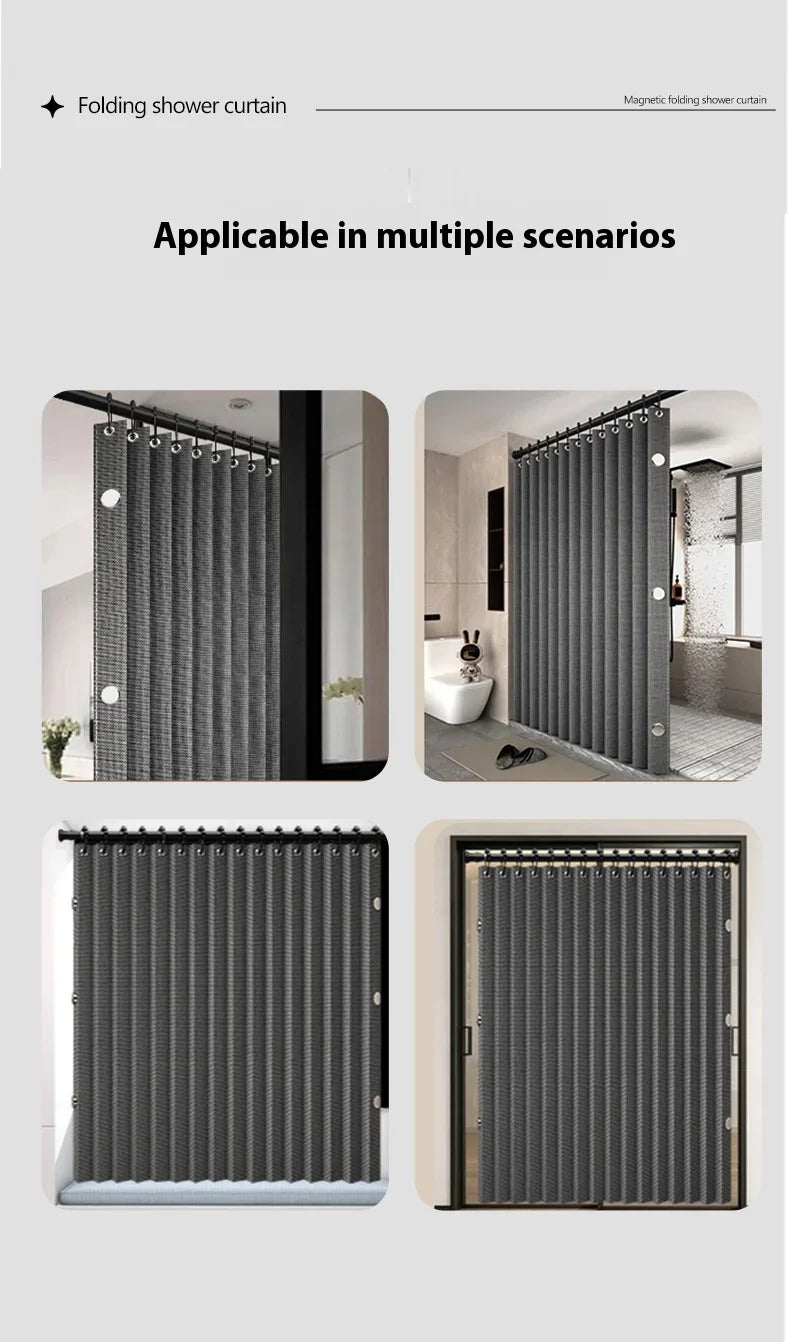Magnetic Foldable Linen Bath Curtain Waterproof