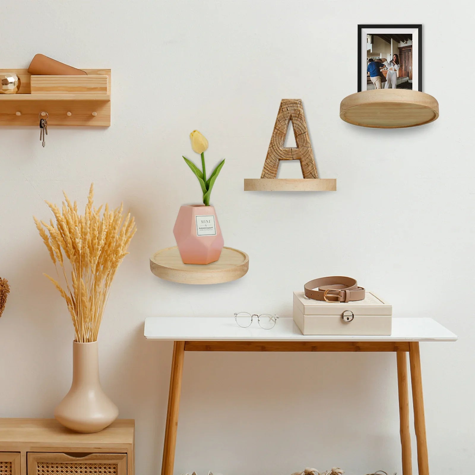 Round Oak Floating Wall Shelves, Set of 3 or 6