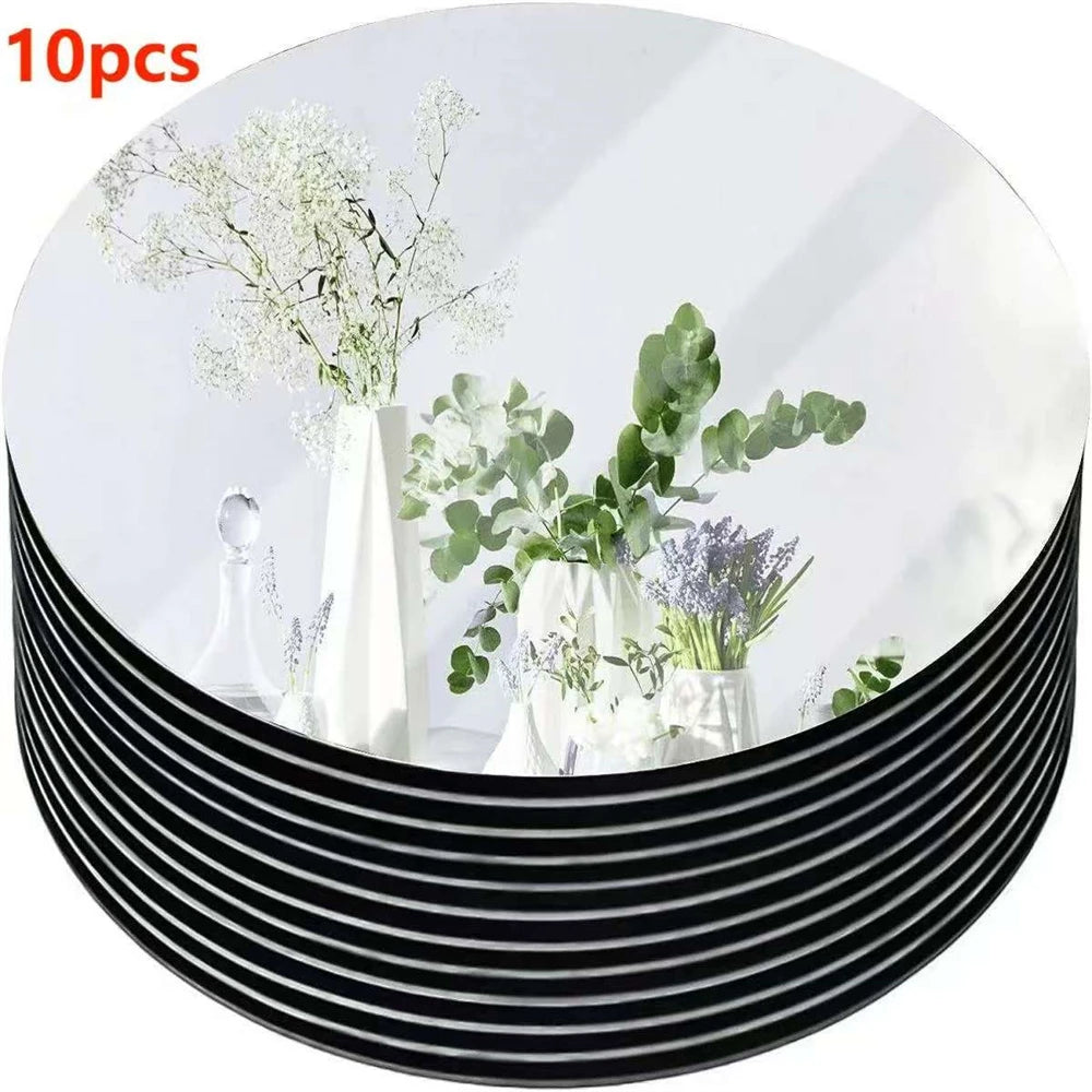 Round Mirror Candle Plates Set of 10