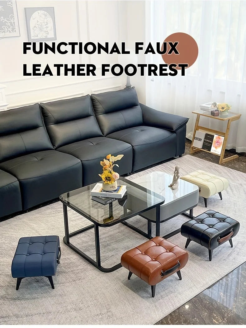Oil and Wax Leather Low Stool Footrest