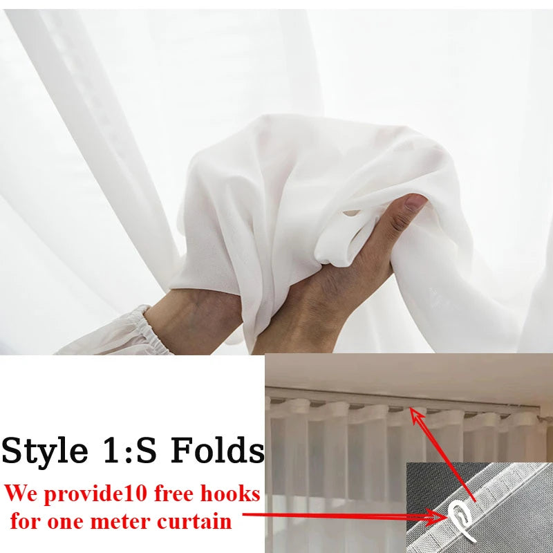 S Fold Wavy Sheer Curtains Good Quality White Tulle Window Curtains
