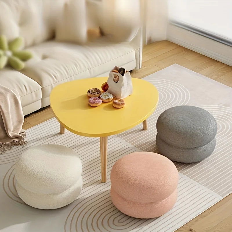 Lamb Wool Round Footstool