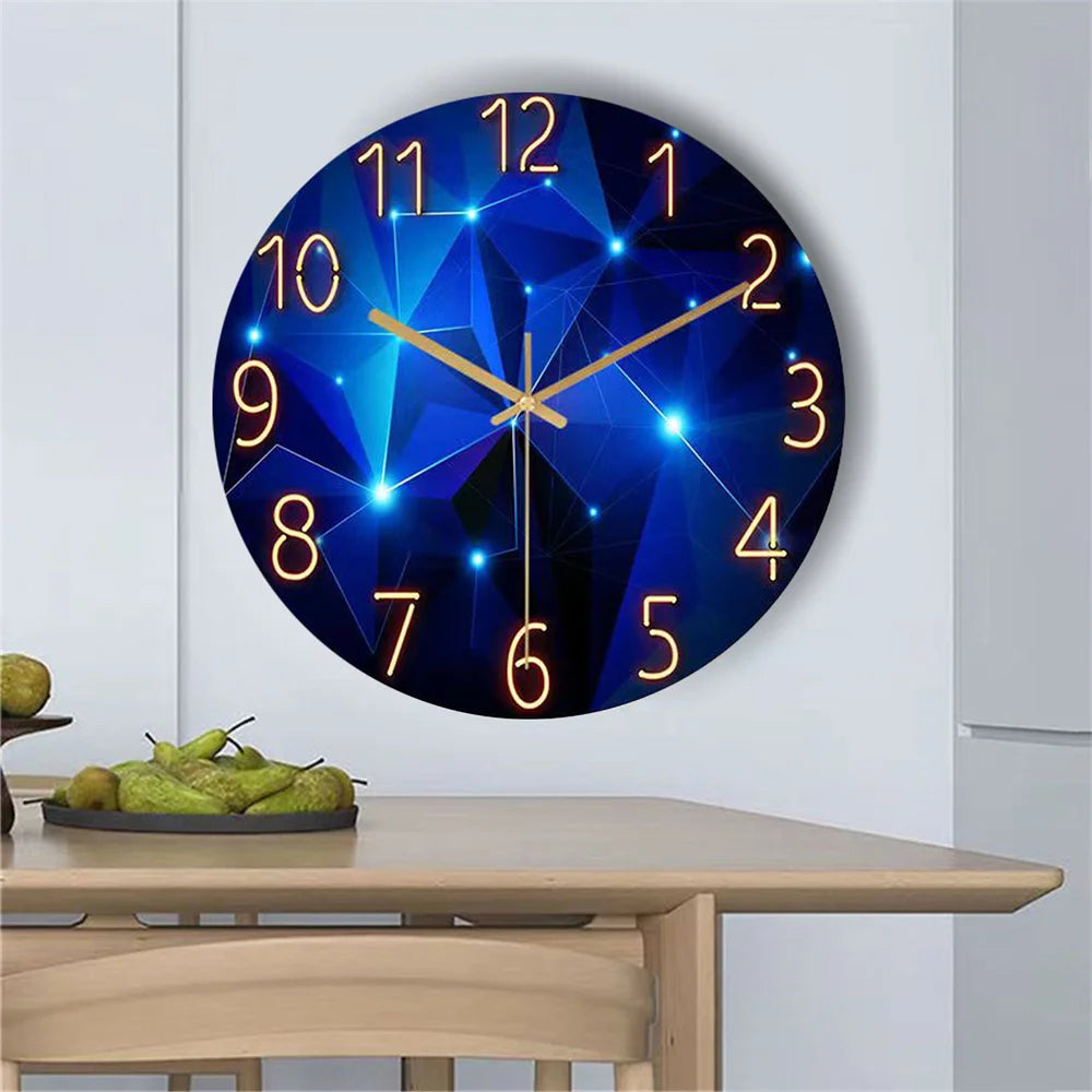 12inch Wall Clock Geometric Elements Dark Blue Thickened Tempered