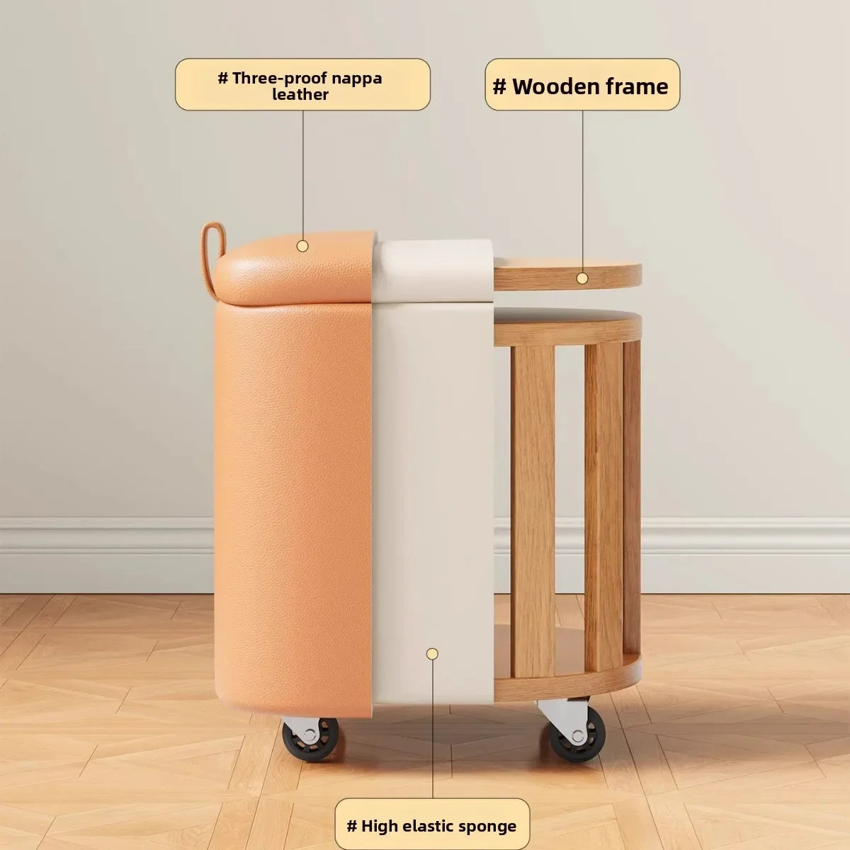 Storage Vanity Stool with Wheels