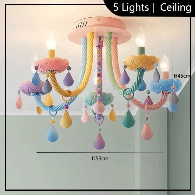 European Children Rainbow Chandelier Designer Macarone Lights Led