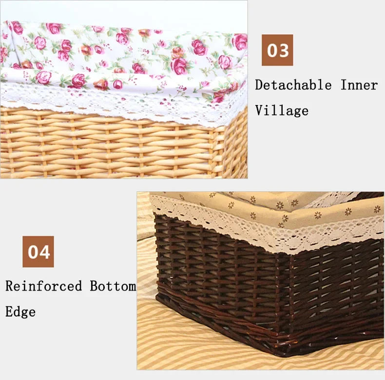 Woven Rattan Storage Basket with Handles