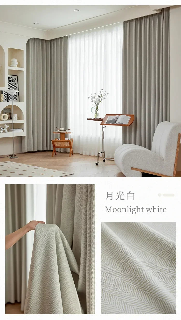 Custom Size Herringbone Thicke Beige Chenille Curtains