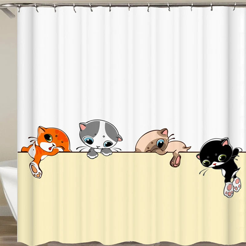 Funny Shower Curtains Bathroom Curtain With Hooks Decor Waterproof Cat