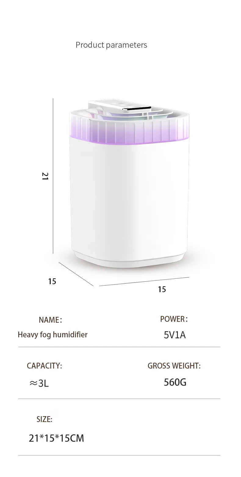 3L Ultrasonic Air Humidifier Cool Mist Humidifier with Night Light