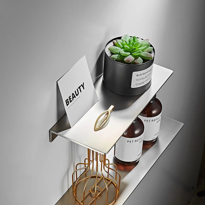 Black/ Chrome Bathroom Shelf Thicken Stainless Steel Corner Shelves Towel Rack Shampoo Holder Kitchen Storage Rack 20/30/40/50cm