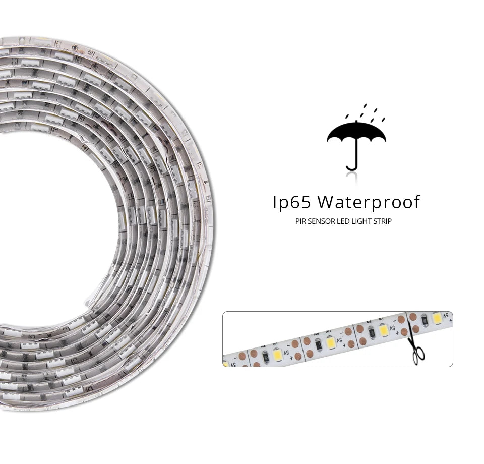 1-5m PIR Motion Sensor LED Strip Lights IP65 Waterproof DC 12V Diode