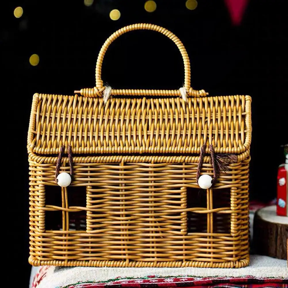 House Shaped Lidded Wicker Basket