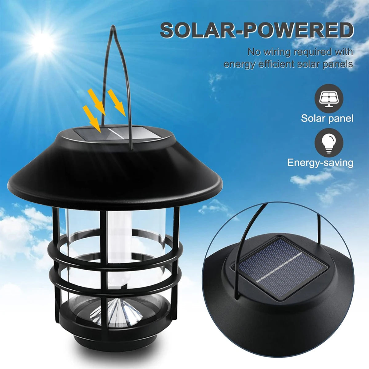1pcs Solar Hanging Lantern Outdoor Flickering Flames Waterproof Heavy