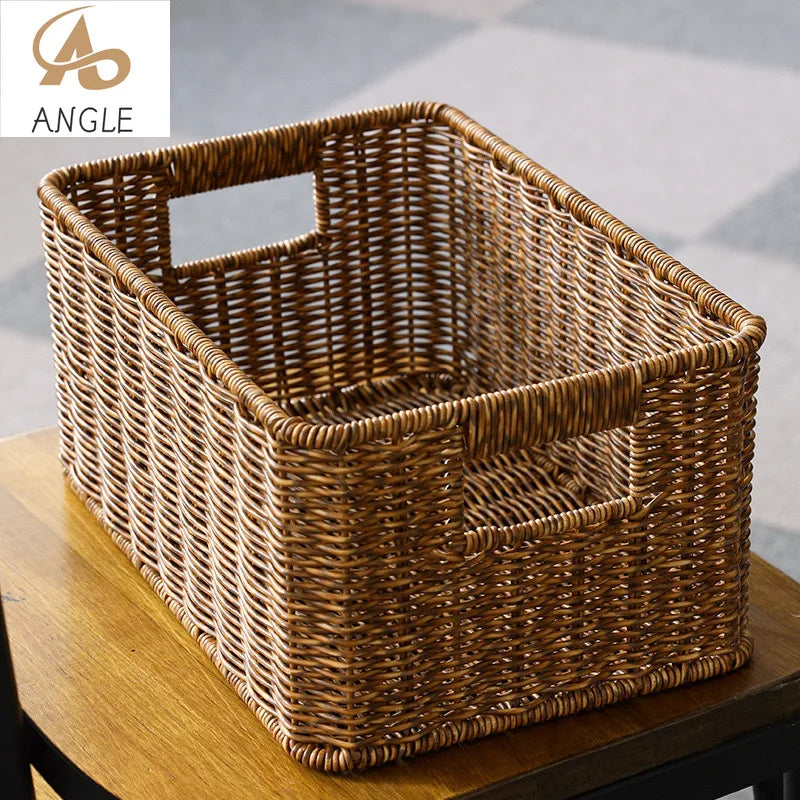 Woven Rattan Storage Basket with Handles
