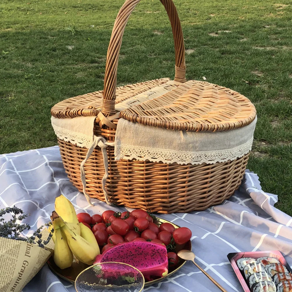 Lidded Wicker Picnic Basket