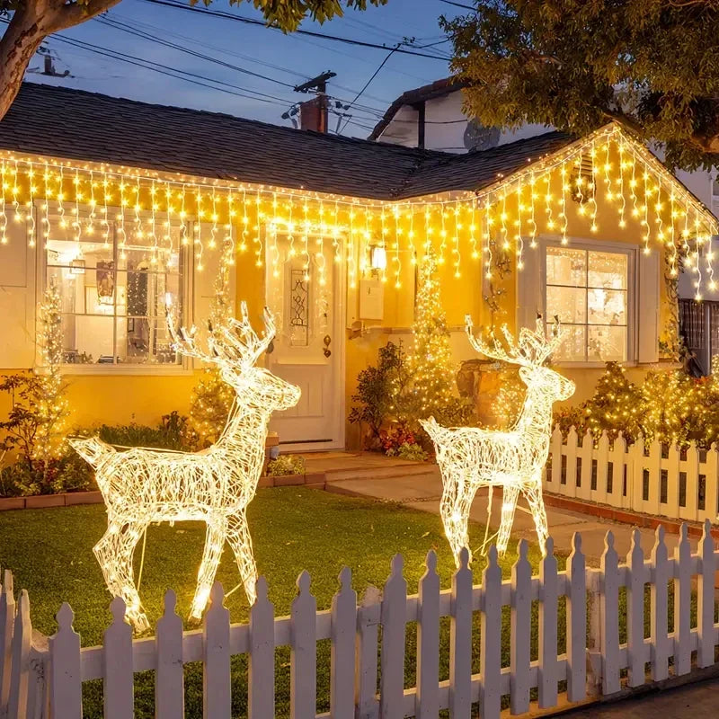 NEW Solar Christmas Icicle Lights 162 LED 8 Modes Waterproof Curtain String Lights for Outdoor Garden Room Holiday Lighting