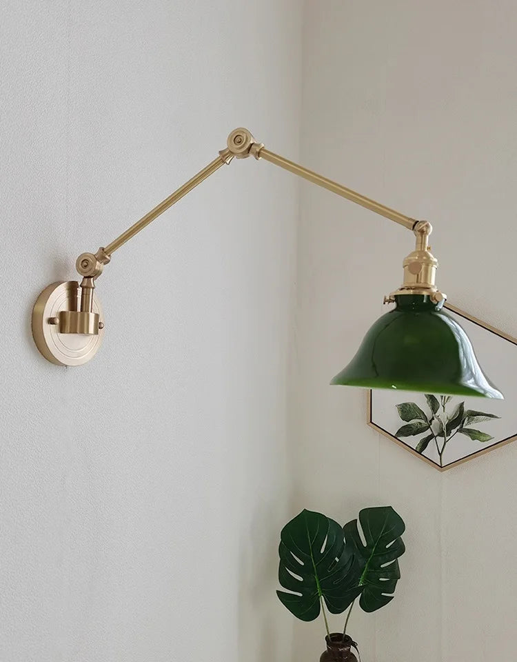 IWHD Left And Right Rotate Copper Wall Lamp Beisde Swing Long Arm Green