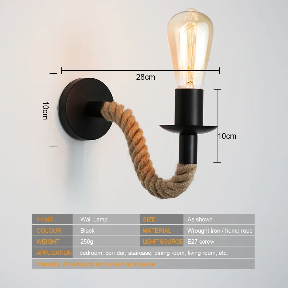 Retro Hemp Rope Wall Lamp
