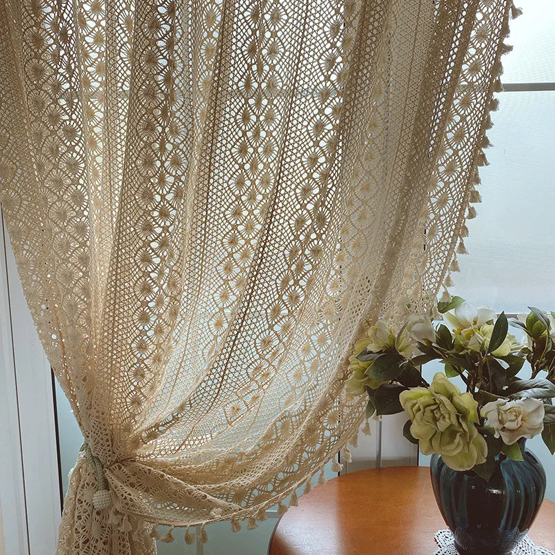 Boho Linen Tassel Curtain Panel