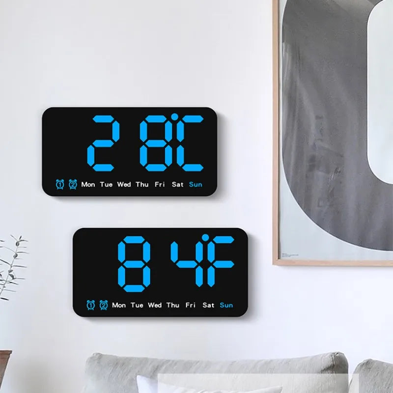 Voice Control Large Digital Wall Clock Temperature Date Week