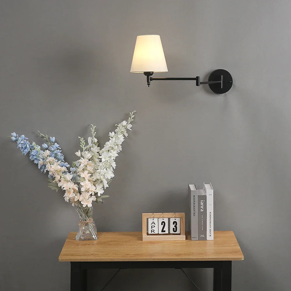 Folding Swing Arm Fabric Wall Lamp