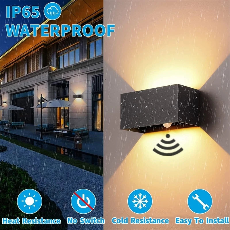 Motion Sensor LED Wall Lamp Outdoor Waterproof IP65 Up Down Sconce