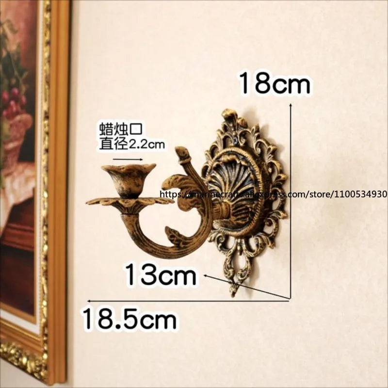 European Aristocratic Wall-mounted Cast Iron Candle Holder Bronze Old
