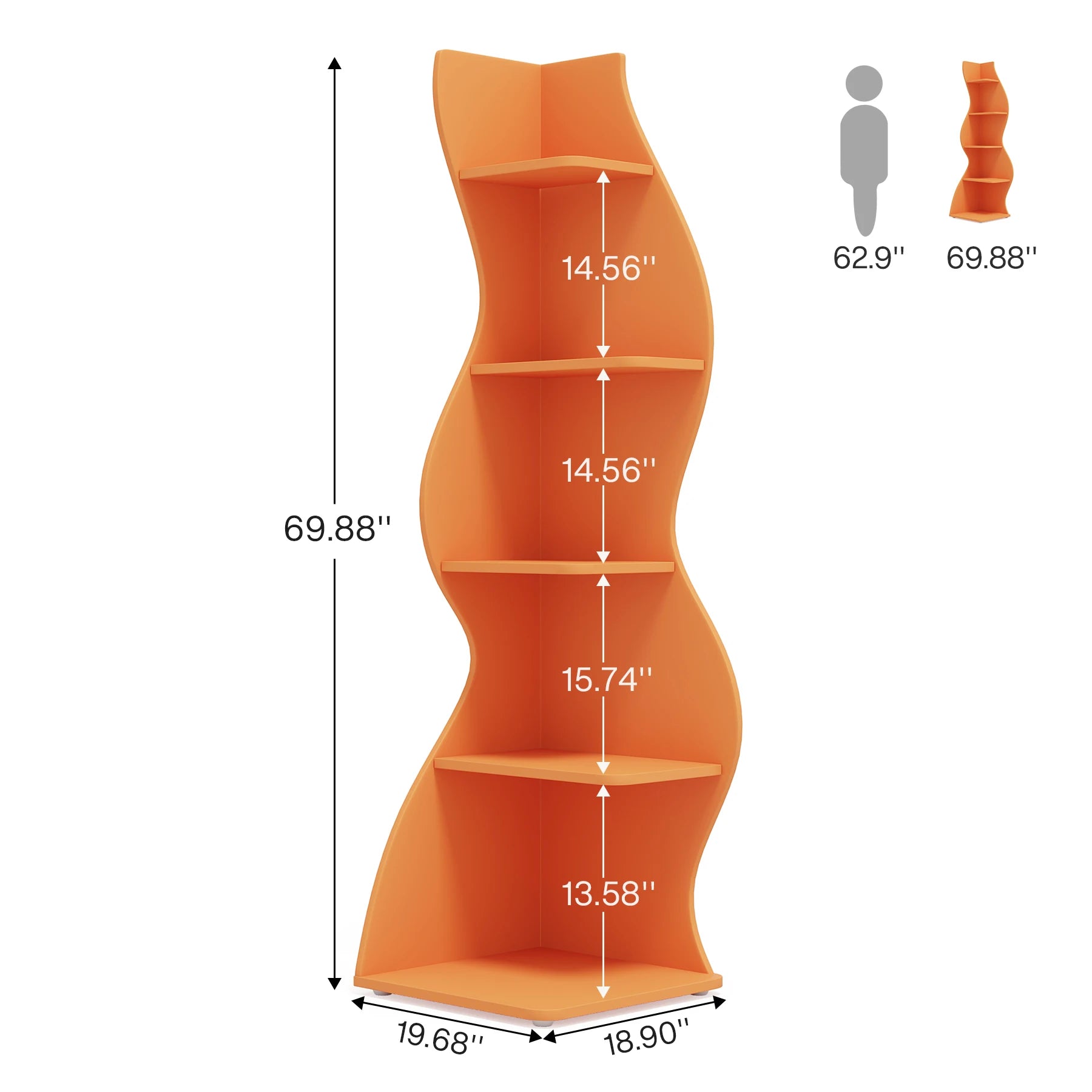 Five Tier Wavy Corner Bookshelf