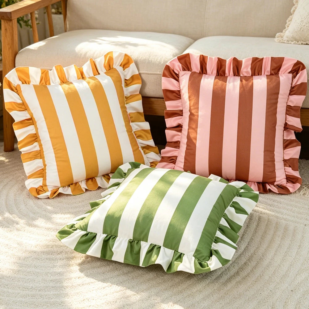 1PC Striped Lace Velvet Pillowcase 18X18Inch Pillowcases Soft Cozy
