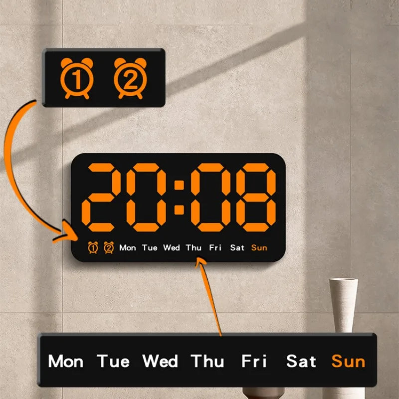 Voice Control Large Digital Wall Clock Temperature Date Week