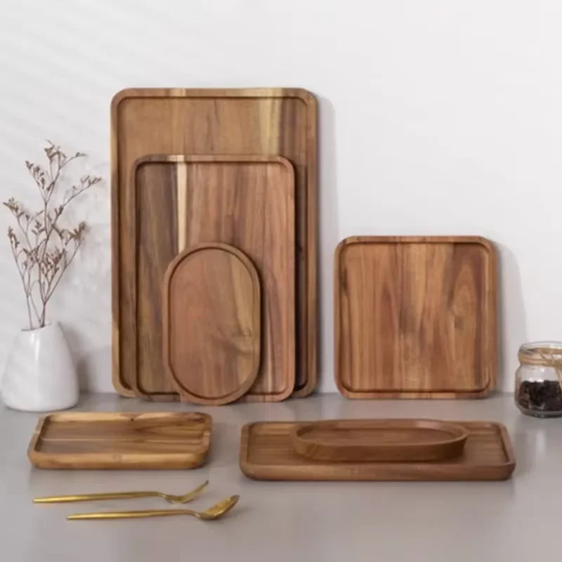 Natural Acacia Wood Tray Coffee Tray Rectangular Fruit Snacks